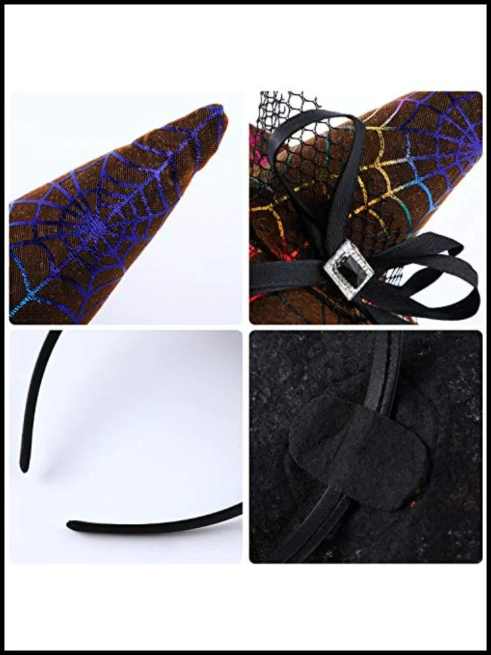 12-Piece Halloween Witch Hat Headbands Bulk Costume Party Hair Accessories Lace